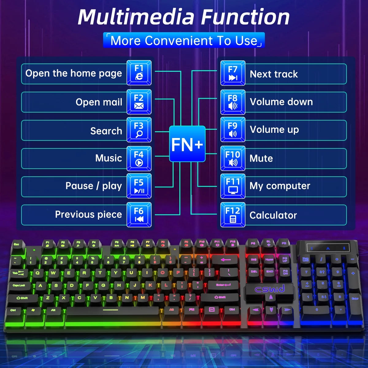 Gaming Keyboard & Mouse, 104 Keys Rainbow LED RGB Backlit Quiet Computer Keyboard, Multimedia Keys, 26 Anti-Ghosting Keys, Waterproof Light up USB Wired Keyboard for PC Gamers Desktop Computer Laptop