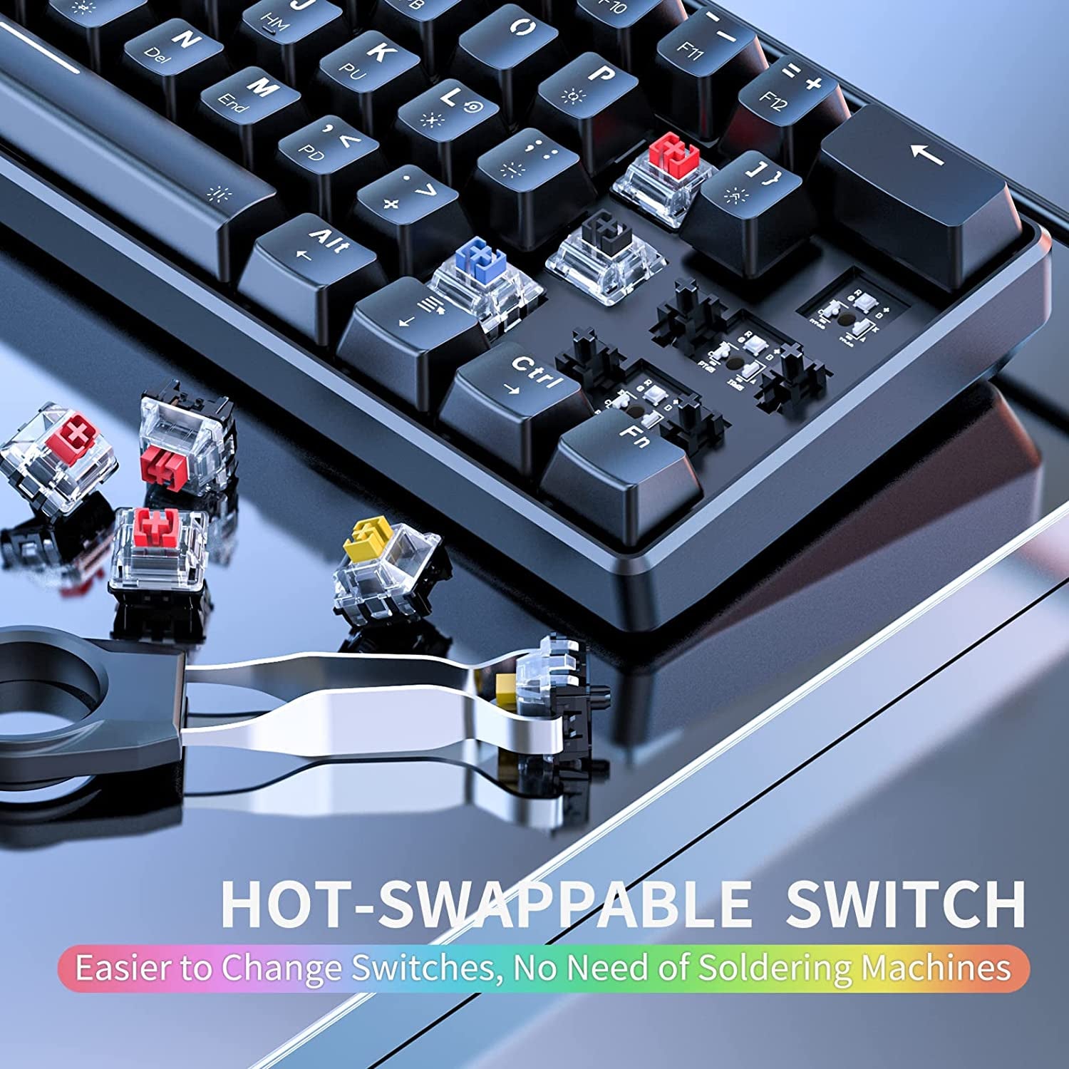 TH61 60% Mechanical Gaming Keyboard,Rgb Backlit Wired Ultra-Compact Mini Mechanical Keyboard Full Keys Programmable Black