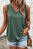 '-Neck Loose Fit Tank TopMist Green Contrast Trim V-Neck Loose Fit Tank TopTank TopsShewinLive Online Mall-Neck Loose Fit Tank Top