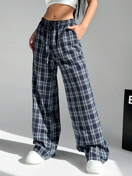 Ezwear Women'S Plaid Trousers with Pockets