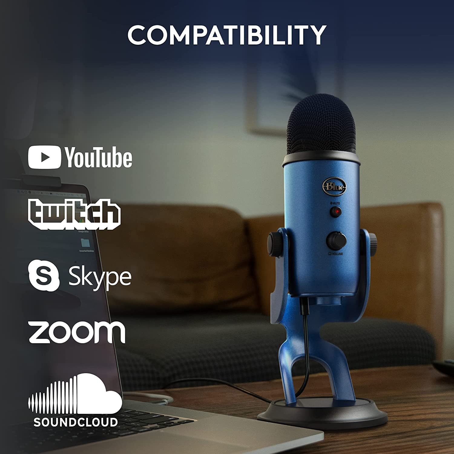 Logitech for Creators  Yeti USB Microphone for Gaming, Streaming, Podcasting, Twitch, Youtube, Discord, Recording for PC and Mac, 4 Polar Patterns, Studio Quality Sound, Plug & Play-Midnight