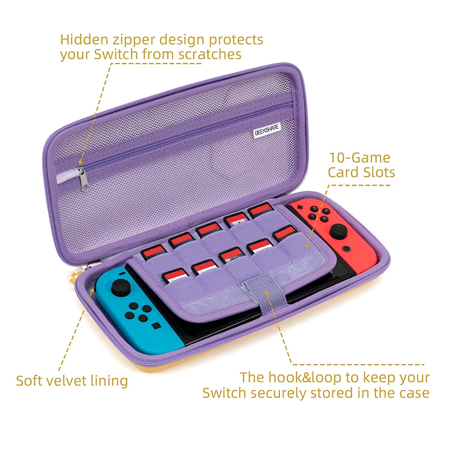 Cute Cat Paw Case Compatible with Nintendo Switch/Switch OLED - Portable Hardshell Slim Travel Carrying Case Fit Switch Console & Game Accessories - a Removable Wrist Strap (Pink Purple)