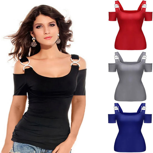 Shoulder Tops Metal Buckle Strap Summer Short Sleeve Sexy Tops Female Tees Solid Tshirt Ropa Mujer 2021Women T-shirt Solid Off Shoulder Tops Metal BuckleSPECIFICATIONS
Brand Name: XIYOUNGYOUNG
Style: Casual
Clothing Length: regular
Decoration: NONE
Elasticity: Non Strech
Sleeve Style: regular
Fabric Type: Broadcloth
BlousesLive Online MallLive Online MallShoulder Tops Metal Buckle Strap Summer Short Sleeve Sexy Tops Female Tees Solid Tshirt Ropa Mujer 2021