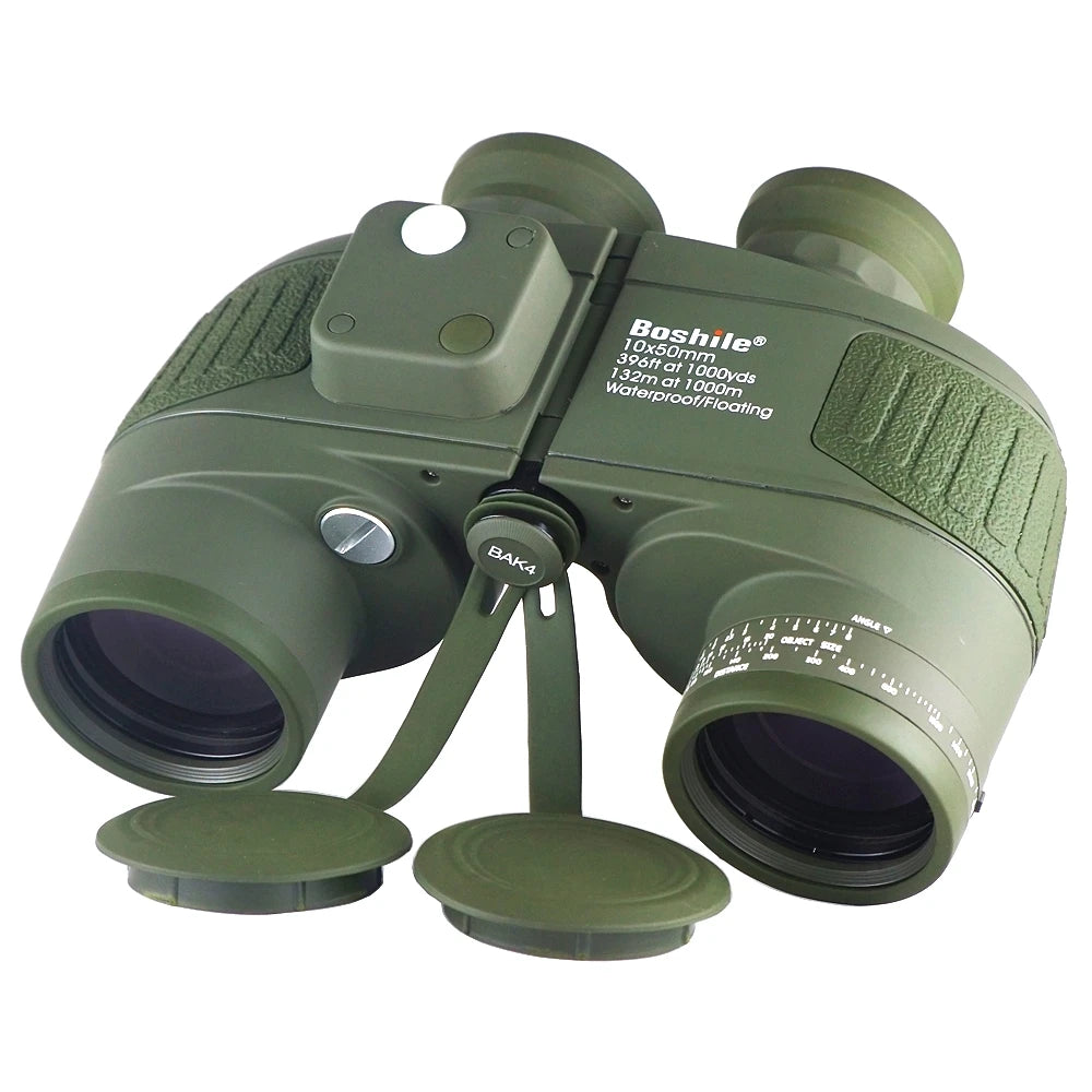 Boshile 10x50 Binoculars with Rangefinder and Compass Reticle Illuminant Telescope Navy Waterproof Green Color Tactical Military