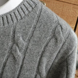 Winter new style 100% pure cashmere sweater men's three-strand thick pure color jacquard pullover round neck knitted sweater