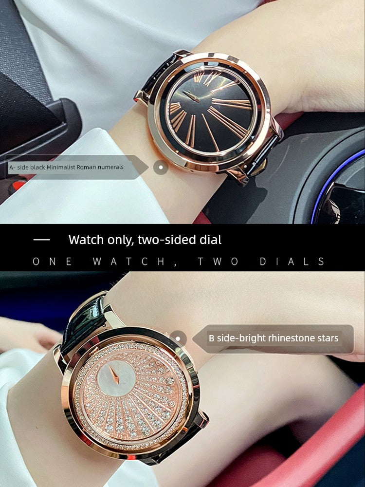 Arrival Large Dial Light Luxury Minority Genuine Goods Brand Women'Watch Double-SidedhSPECIFICATIONSStyle: Fashion trendAfter-sales service: Store warrantyDiameter: 48mmSales channel type: Mall with the same model (online and offline sales)Thickness: WatchesLive Online MallLive Online MallArrival Large Dial Light Luxury Minority Genuine Goods Brand Women'