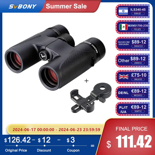 SVBONY SV202 8X32/8x42/10X50/10x42 ED long range Binoculars + Adapter for Bird Watching,Stargazing,camping,travel,astronomy