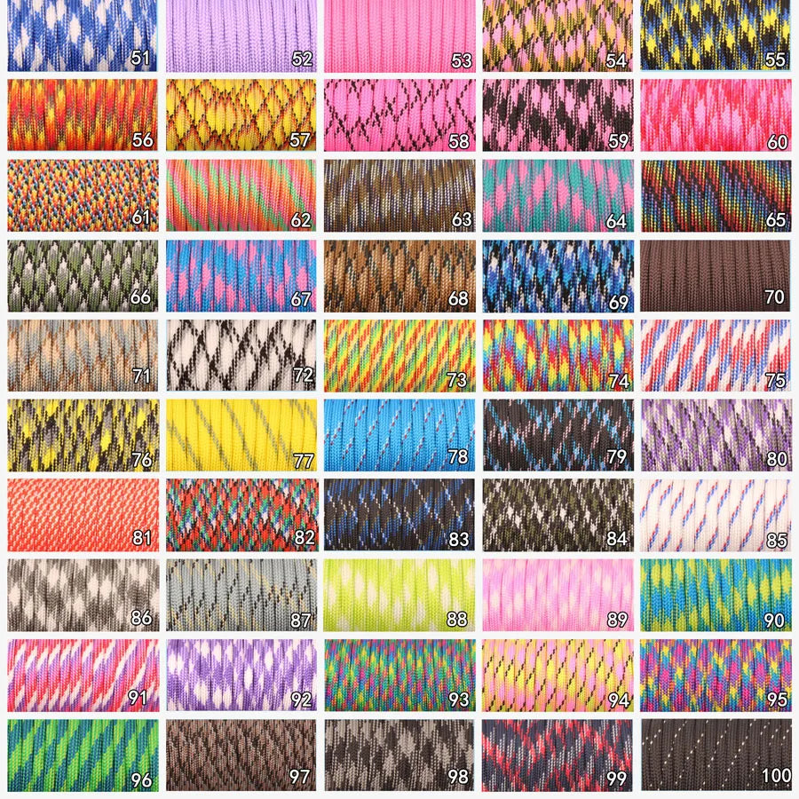 CAMPINGSKY Paracord 550 Parachute Cord Lanyard Tent Rope Guyline Mil Spec Type III 7 Strand 100FT For Hiking Camping 200 Colors