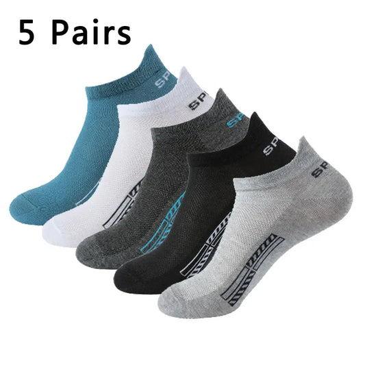 5 Pairs Men Casual Sports Socks Cotton Men and Women Low Top Mesh Breathable Ankle Soft Short Socks Men Sport Short Socks