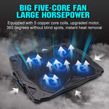 Laptop Cooling Pad, Portable Laptop Stand with 6 Angle Adjustable & 5 Quiet Blue LED Fans for 12-17.3 Inch Gaming Laptop, Laptop Cooler Built-In Dual USB Ports Support Mouse, Keyboard Device