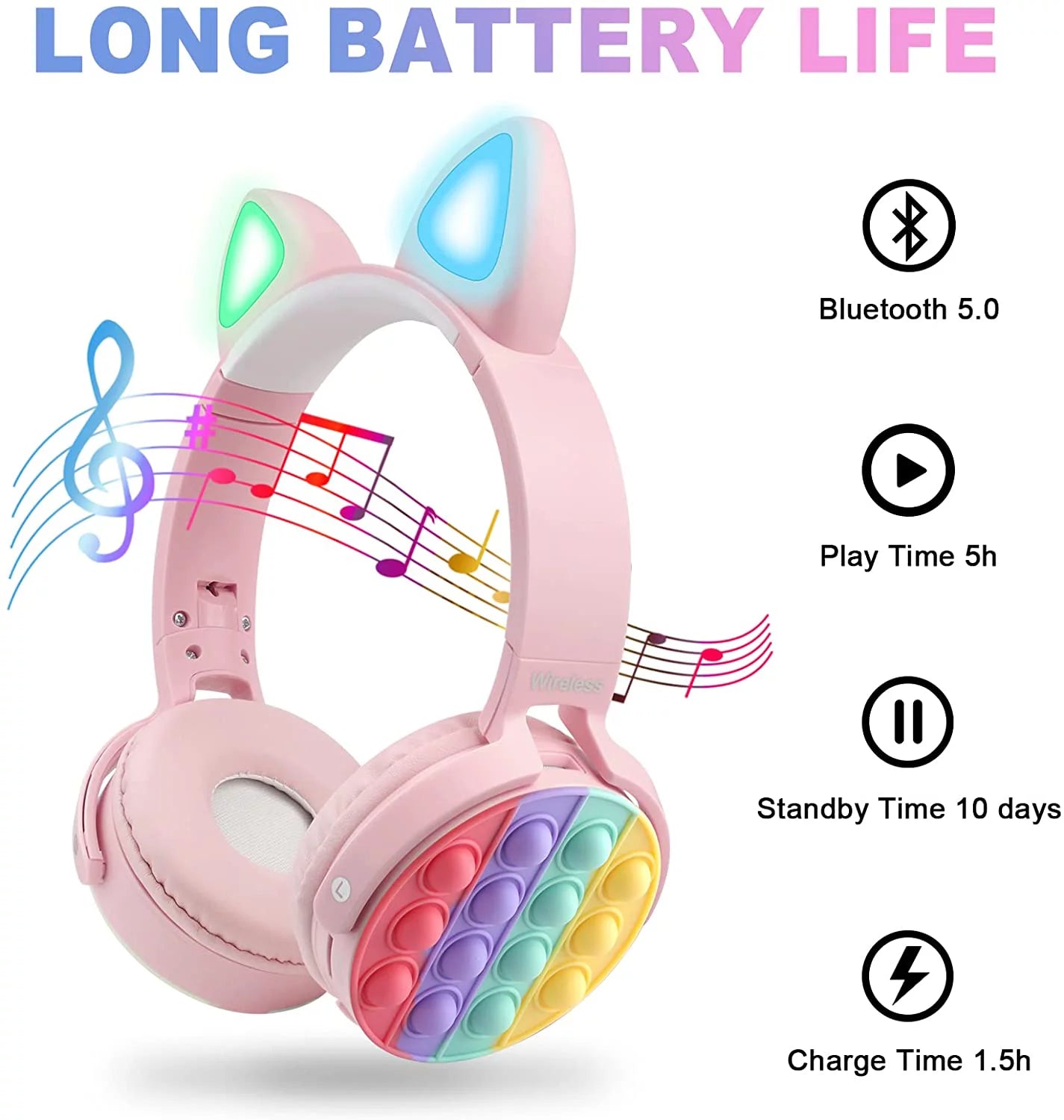 Pop Fidget Toy, 5Romanda Cat Ear Headphones with Pop Fidget Toy, 5.0 Bluetooth Wireless
Kids Headphones Description: Silicone Bluetooth Headphones for Kids - Our cute on-ear headphone adopts Bluetooth 5.0 technology with built-in mic for stable signal,ElectronicsLive Online MallLive Online MallPop Fidget Toy, 5